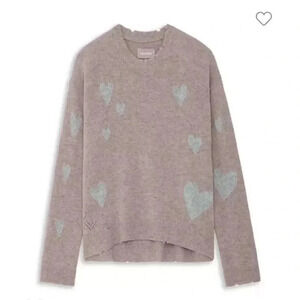 NWT Zadig & Voltaire Markus Heart Destroyed Cashmere Sweater Pink M